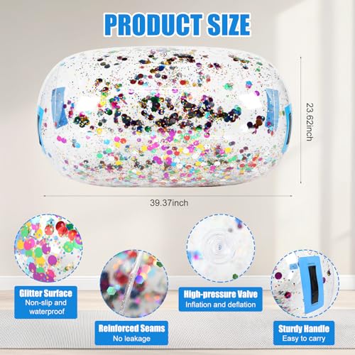 Gemscream Gymnastics Barrel Inflatable Air Roller Mat 40" x 24" Glitter Tumbling Air Barrel Gymnastic Cylinder Tumble Equipment for Back Handspring Trainer Cheerleading Yoga Home Use - color: Glitter Silver
