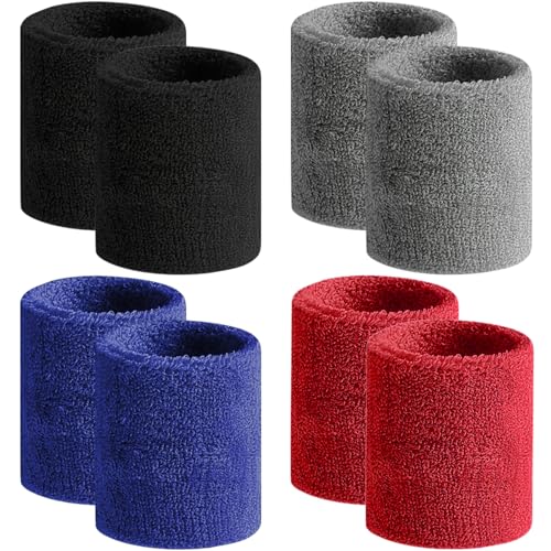 BEACE Sweatbands Sports Wristband for Men & Women -8pcs Moisture Wicking Athletic Cotton Terry Cloth Sweatband for Tennis, Basketball, Running, Gym, Working Out - color: Black/Gray/DPBlue/Maroon