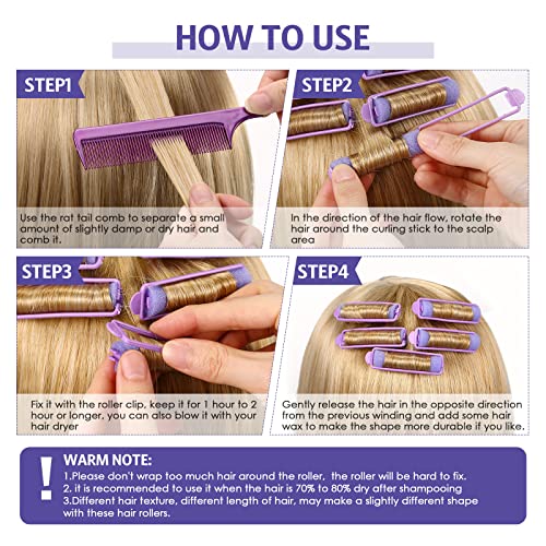 Syhood 43 Pcs Foam Sponge Hair Rollers Women 0.59 Inch Soft Sleeping Curlers Flexible Sponge Curler Tool and Rat Tail Comb for Hair Styling Hairdressing Overnight Curl and Volume(Purple) - color: Purple