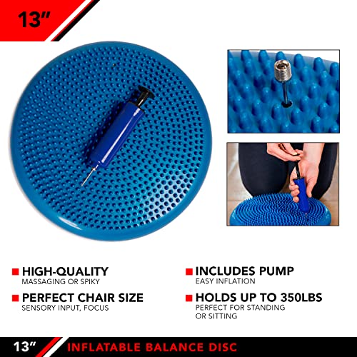 JFIT Inflatable Balance Disc - 13" or 26" Large Wobble Cushion Trainer - Durable Exercise Balance Pad for Coordination, Stability, and Core - Home, Gym, and Pet Training - style: 13-Inch - Blue