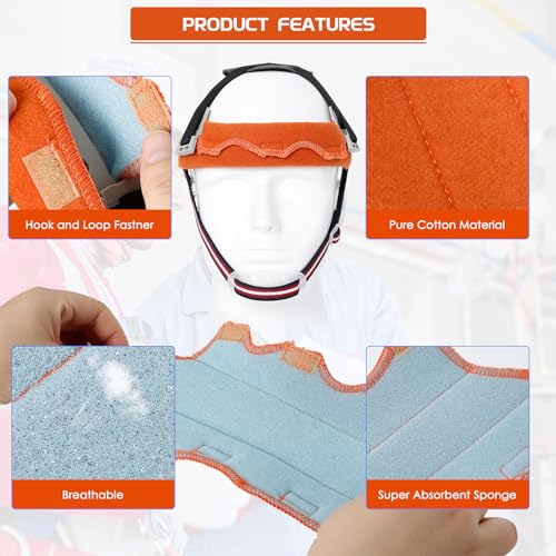 Aolamegs Safe Hard Hat Sweatband- Hard Hat Sweat Bands Washable, Hard Hat Liner Replacement, Flame Retardant Cotton Hard Hat Accessories Sweat for Welding Helmet, Construction Hats, Chainsaw Helmet - color: Orange 10PCS