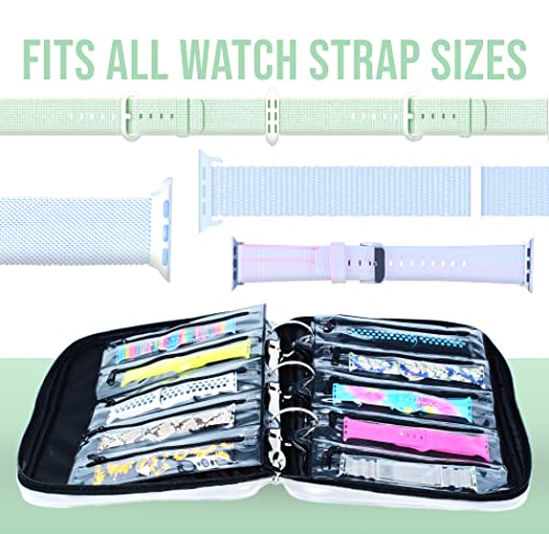 Skywin Watch Band Holder for Apple Watch Bands - An Apple Watch Band Case Organizer with a Band Capacity and Zippered Compartment Sleeves - color: White