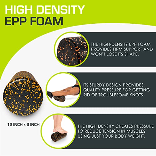 ProsourceFit High Density Foam Rollers 12 - inches long,Firm Full Body Athletic Massage Tool for Back Stretching, Yoga, Pilates, Post Workout Muscle Recuperation, Black/Orange - color: Black/Orange, size: 12"H x 6"D