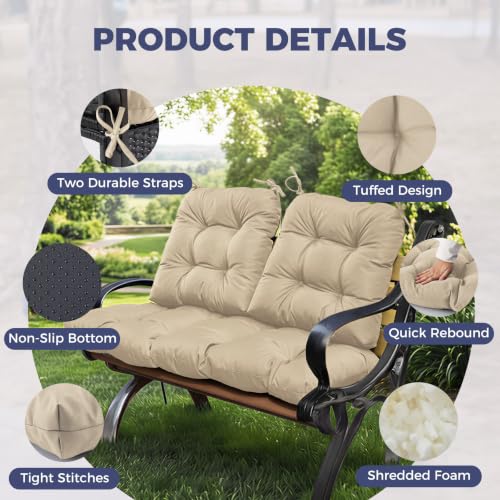 Wicker Chair Cushions of 3 Pieces, Waterproof Cushions for Patio Furniture, Tufted Wicker Outdoor Furniture Cushions, 1 Patio Loveseat Cushion and 2 U-Shaped Cushions, 44"x19"x5", Beige - color: Beige