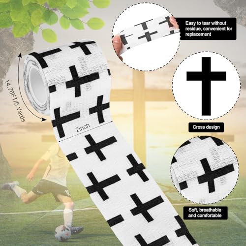 Geiserailie 12 Pack Christian Athletic Tapes 2 Inch x 5 Yards Self Adhesive Bandages Sports Wraps Breathable Elastic Wrap Non Woven Bandage for Wrist, Ankle, Baseball Football(White) - color: White, Black