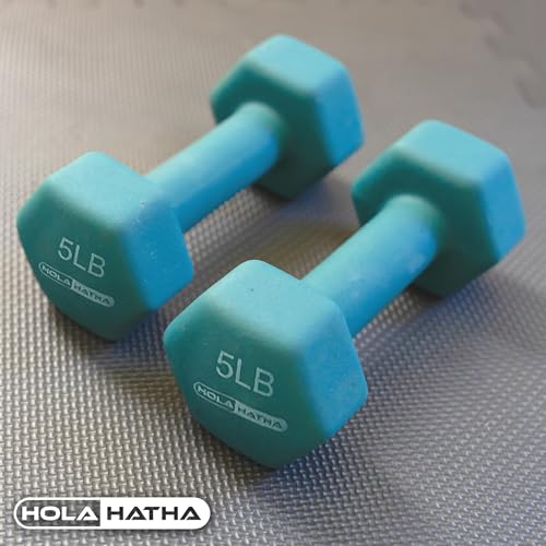 HolaHatha 1, 2 and 3 lb Neoprene Dumbbell Strength Training Weight Set with Rack - color: Blue/Red, size: 32 LB