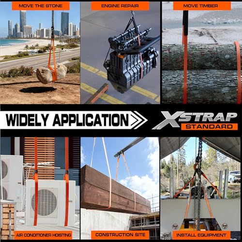 XSTRAP STANDARD 4PK 1"x6.5ft Lifting Sling Straps 2000 lb Vertical Capacity | 1600 lbs Choker / 4000 lbs Basket Capacity, 5:1 Safety Factor Polyester Web Slings for Rigging, Hoist, Tree Stump Removal - style: 2PK 1''x6.5ft