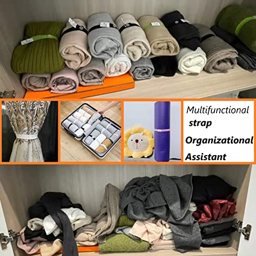 20Pcs Elastic Band with Buttonholes, Stretchable Connectable, Roll-up Clothes Storage Band, Adjustable Clothing Storage Strap with Button, Travel Luggage Space Saver, Drawer & Closet Organizer, Black - color: Black