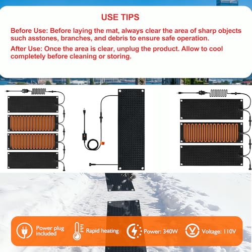 3PCS Heated Snow Melting Mats 10 x 30,Upgraded Anti-Slip Electric Snow Walkway Outdoor Mats,Winter Ice Heat Rubber Mat for Stairs Steps Floor