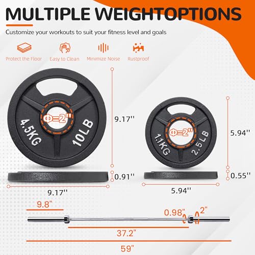 Signature Fitness 2-Inch Cast Iron Barbell Set, Including Multiple LBS Weight Plates and 6FT Barbell Set, Multiple - size: 50LB SET