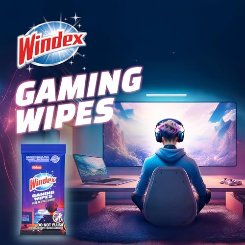 Windex Gaming Cleaning Wipes, Pre-Moistened Wipes to Instantly Clean all Gaming Gear and Electronics, Resealable Packaging for a Freshness Lock, 25 count (Pack of 12) - size: 25 Count (Pack of 12)