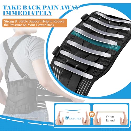 Work Back Brace with 2 Removable Suspender Shoulder Straps for Heavy Lifting Safety - Back Posture Corrector Belt for Men and Women in Construction, Warehouse Jobs Medium - style: Medium (33"-39")