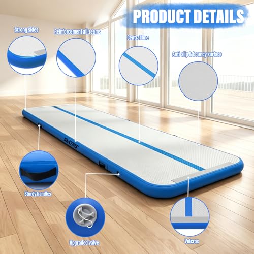 IBATMS Inflatable Gymnastics Mat 10/13/16/20ft, Air Tumbling Mat Track - color: Light blue, size: 10ft(3x0.9x0.1m)