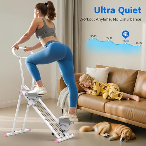 HXD-ERGO Stair Stepper for Home, New Version 6 Adjustable Resistance Vertical Climber Cardio Exercise Machine, Folding Stair Climber for Full Body Workout with Adjustable Handlebar - color: White