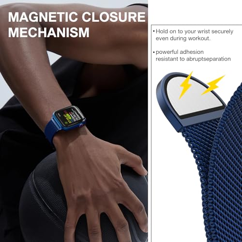 Stainless Steel Milanese Loop Compatible with Apple Watch Bands 46mm 42mm 44mm 45mm 49mm 38mm 40mm 41mm men and women, Magnetic Clasp Replacement for iWatch Ultra Series 11 10 9 8 7 SE 6 5 4 3 2 1 - color: Blue, size: 38/40/41/42mm(Series 11/10)