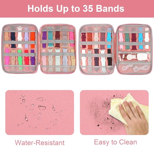 Watch Band Case, Watch Band Storage Organizer Compatible with 35 Watch Bands and Accessories, Watch Straps Carrying Case, Watch Band Holder Fit for Most Sizes of Watch Straps, Pink - color: Pink