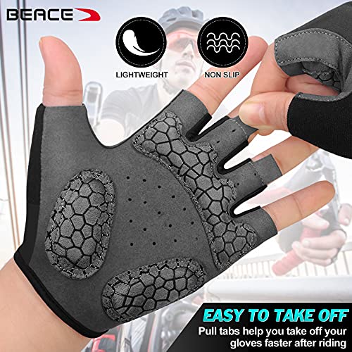 BEACE Gloves for Cycling Bike Biking Half Finger Road Bicycle for Men and Women-5MM Breathable Anti-Slip Shock-Absorbing Pad Gym Motorcycle Light Weight Mountain Bike Gloves - color: Black, size: Large
