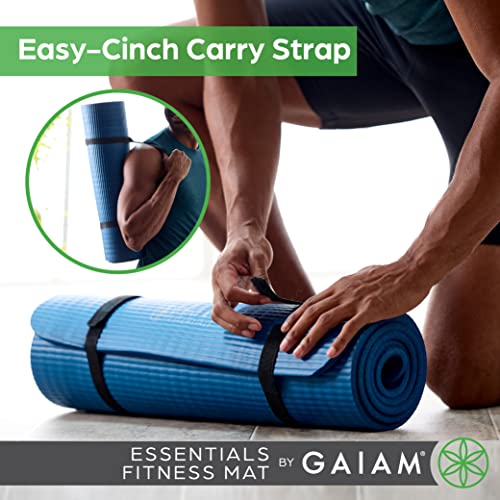 Gaiam Thick Yoga Mat, Exercise & Fitness Mat with Easy-Cinch Carrying Strap | Non-Slip NBR Foam | Joint Cushioning | Yoga, Pilates, Fitness & Floor Workouts | 72"L x 24"W - color: Balsam
