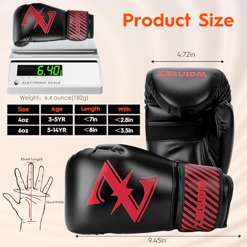 Kids Boxing Gloves 6 oz Youth Training Sparring Gloves for 3–12, Leather Ventilated Mesh, Boys Girls Junior Punching Gloves for PunchBag Focus Pads MMA Muay Thai Kickboxing - color: Red