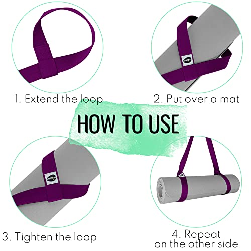 TECEUM Yoga Mat Strap – Extra Soft & Thick Cotton Carrier for All Mats | Adjustable Skin-friendly & Non-Slip Mat Holder Sling in 30+ Colors [Mat Not Included] - color: Deep Purple, size: 64 IN