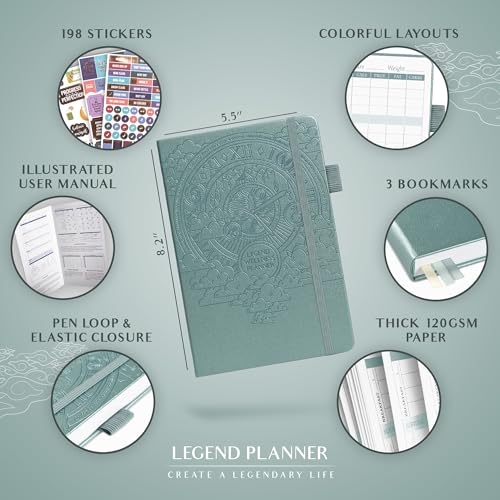 Legend Wellness Planner & Food Journal – Daily Diet & Health Journal with Exercise & Weight Loss Tracker – Nutrition Diary, 6 Months (Aquamarine) - color: Aquamarine Debossed, size: A5 (5.8” x 8.3”)