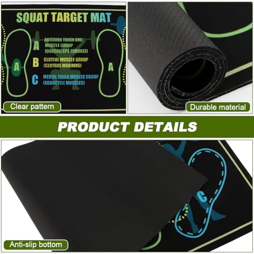 Squat Mat with Foot Position, 31.5'' x 13.8'' Guided Training Pad for Proper Form, 4 mm Thickness Squat Target Pad with A Resistance Band, Non Slip Exercise Mat for Squats, Leg & Abdominal Workouts