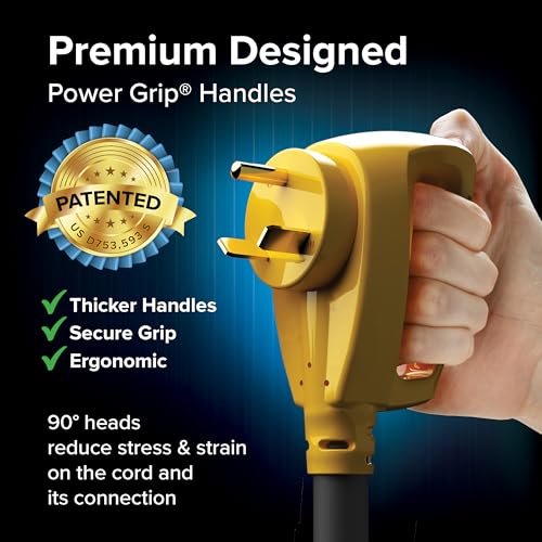 Camco Power Grip 25-Ft 30 Amp Camper RV Extension Cord - Male to Female (NEMA TT-30P to TT-30R) - Rated for 125V/3750W - Features Heavy Duty 10-Gauge Copper Wire & Weather Resistant PVC (55191) - size: 25-Foot, style: Standard End