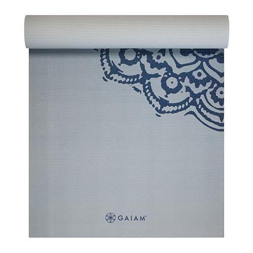 Gaiam Premium Yoga Mat, 6mm Thick Print Mat | Premium 6mm thick cushioning for joint support. Non-slip print design for yoga, Pilates & floor workouts. - color: Indigo Fade