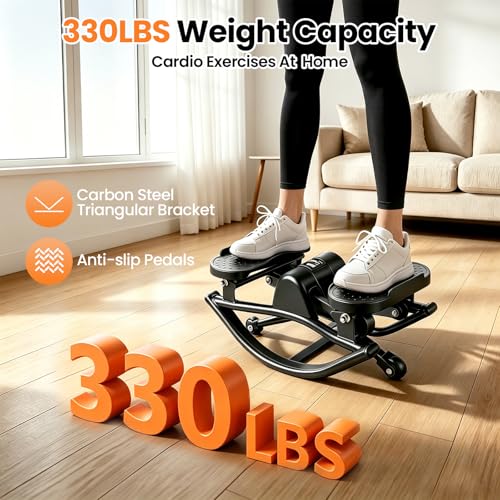 Rock Fitness Stepper, Portable Rock Stepper Side to Side with Digital Display & Resistance Bands, Low Impact Stair Stepper for Exercise at Home,Aerobic Workout Machine,330LBS Loading Capacity - color: Black