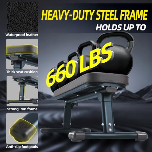 Flat Weight Bench, 2.4 Inch Thick Pad Workout Bench 660 LBS Bench Press Exercise Equipment for Home Gym Strength Weight Training - color: Black, size: 43 in Foldable