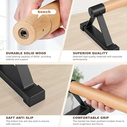 EVERYMATE Wood Push Up Bars Parallettes Bars with Rubber Feet, Anti-slip Handstand Bars for Calisthenics, Equipment for Home, Push Up Handles for Floor, Handstand Push Up Handles, Support 600 LB - size: A