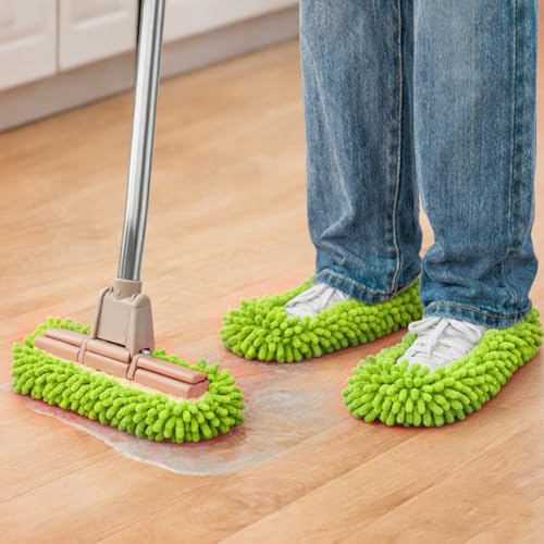 1 Pair Floor Cleaning Mop Slippers Set, Slip On Mopping Accessories for Indoor Household Floor Care and Daily Cleaning Tasks(Green) - color: Green
