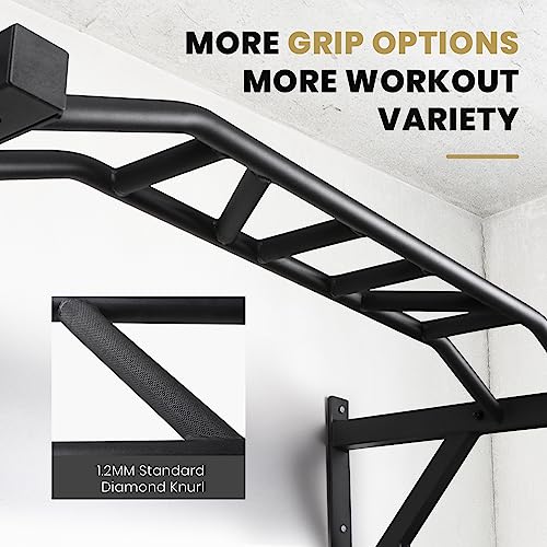 LIONSCOOL Multifunctional Wall Mounted Pull Up Bar with Pulley System, 48" and 16"/24" Multi-Grip Chin Up Bar, Cable Pulley Attachments Included, Perfect for Upper Body Workouts - size: 48" APART