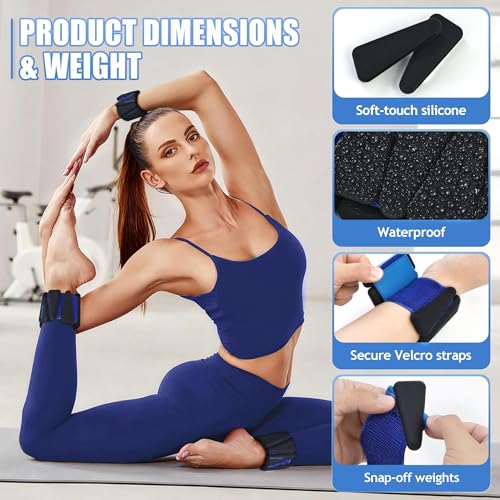 BECOJADDE Ankle Weights for Women Wrist Weights Set of 2 (1 lb/2 lb Each) Adjustable Arm Leg Weight for Womens Men Suitable for Walking Swimming Running Pilates Yoga Gym - color: Black Blue, size: 2lb Pair (1lb Each)