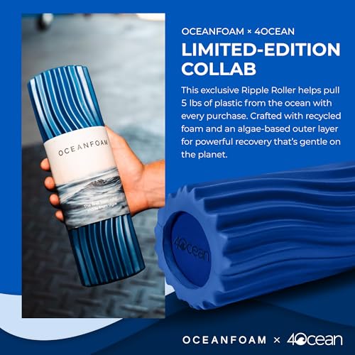 Oceanfoam x 4ocean Roller (Royal Blue) – Limited Edition Muscle Roller for Back Pain & Yoga - High Density Foam for Physical Therapy - Textured for Deep Tissue Massage - size: Travel Size (11" x 3.35")