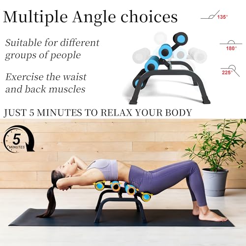 Mini Inversion Table for Back Pain Relief, Foldable Back Stretcher with Massage Roller, 400LB Capacity Ab Machine (BLUE)