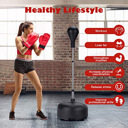 Goplus Punching Bag with Stand for Adults, Freestanding Reflex Speed Bags with 55’’-62.5’’ Adjustable Height, Boxing Equipment with Gloves for Home Gym Workout MMA Training, Fitness - color: Black
