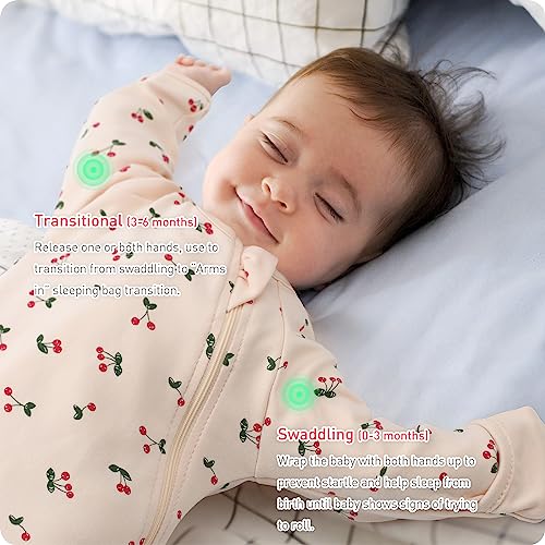 Transitional Baby Swaddling Sack with Arms Up Length Sleeves Mitten Cuffs 3-6 Months Wearable Swaddling Blanket Sleeping Bag Cotton for Newborns Boys Girls Sleep Sacks Snug Fit Calms Startle Reflex - color: Lovely Cherry, size: M ( 3-6 Months, 14-20 Lbs )