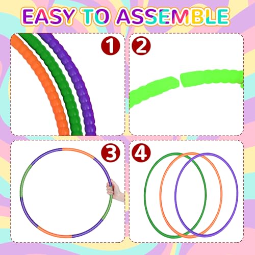 Sratte 12 Pcs Toy Hoop for Kid Detachable Adjustable Toy Hoop Colored Exercise Ring Plastic Circle for Kid Teen Gymnastics Equipment Require Self Assembly(28 Inch,Purple,Green,Orange) - color: Purple,Green,Orange, size: 28 Inch