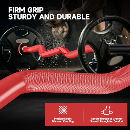 Olympic EZ Curl Barbell Bar, 400LBS Weight Capacity Olympic Curl Bar, 4ft Barbell Weight Bar with Knurled Grip for 2 Inch Weight Plates, Hip Thrusts,Squat,Biceps-Home Gym Weight Bar - color: Red