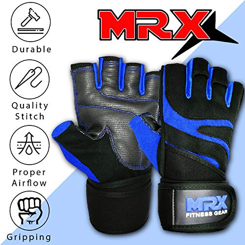MRX Weightlifting Gloves for Men Workout Gloves Mens Wrist Support Lifting Gloves Male Gym Gloves | Workout Gym Accessories for Men Weight Lifting Fingerless Gym Exercise for Powerlifting - color: Black Blue, size: XX-Large