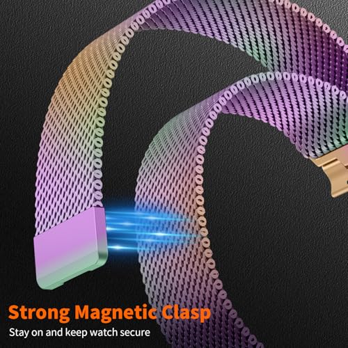 Milanese Loop Compatible with Apple Watch Ultra 3/2/1 Band 49mm 46mm 45mm 44mm 42mm, Magnetic Stainless Steel Strap Bands for iWatch Ultra SE 3/2/1 Series 11 10 9 8 7 6 5 4 3 2 1 Men, Colorful - color: Colorful