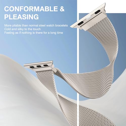 Stainless Steel Milanese Loop Compatible with Apple Watch Bands 46mm 44mm 45mm 49mm men and women, Magnetic Clasp Replacement for iWatch Ultra Series 11 10 9 8 7 SE 6 5 4 3 2 1 - color: Starlight, size: 44/45/46/49mm