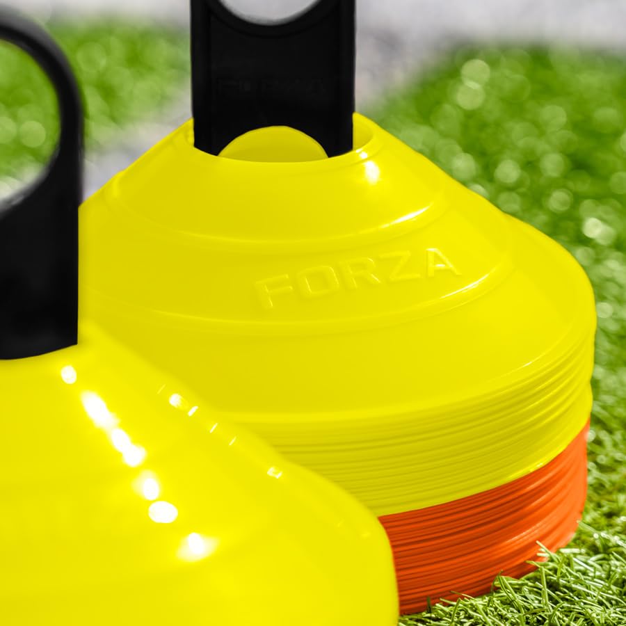 FORZA Multi-Sport Training Marker Cones | Pack of 50 or 1000 Soccer Cones in 8 Vibrant Colors - Durable Construction, Portability and Convenient Storage with Holder - color: Orange & Yellow, size: Pack of 50