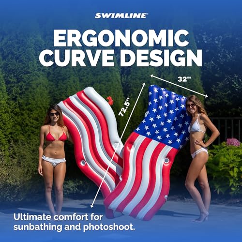 SWIMLINE Inflatable Swimming Pool Float Lounger Raft Mattress, Fun Mat, American Flag Connector Set