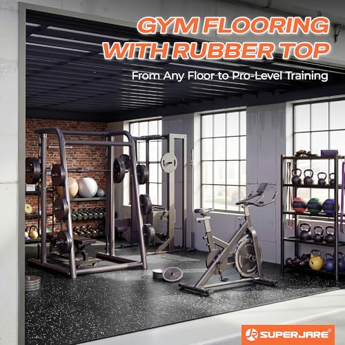 SUPERJARE 30" x 30" Larger Rubber Top Exercise Equipment Mats, 0.56" Thick 6PCS 37.5 Sq Ft High-Density EVA Foam Interlocking Gym Flooring, Big Workout Mat for Home Gym, Floor Protection, Black/Grey - size: 6 Tiles (37 Sq Ft)