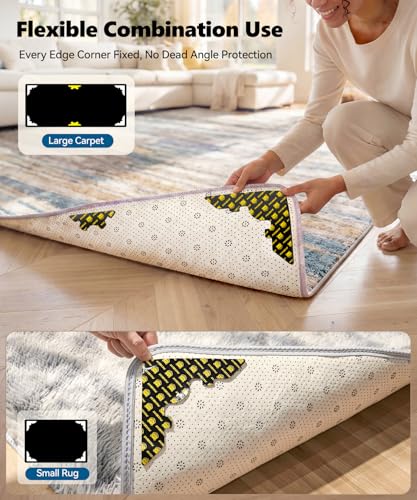 PHIXBEAR Extra Wide Rug Tape, Strong Hold Anti-Slip Rug Grips Pads Grippers, Dual-Layer Design, Holds Carpet in Place on Hardwood Floors and Tiles, Washable & Reusable & No Residue, Black 12 Pcs - size: 【2X Large】 7.8"L x 5.6"W 12PCS