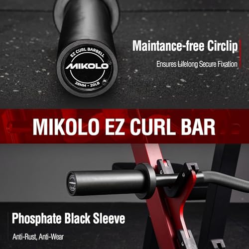 Mikolo EZ Curl Bar, 2 Inch Olympic Curl Bar for Biceps and Triceps, 47” Curling Bar with Knurled Grip, 700LB Barbell Bar with Multi-Angle Wrist-Friendly Design - color: Black - EZ Curl Bar - Bar Only