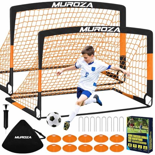 Soccer Goal, Kids Soccer Goals for Backyard Set, 2 Pack of Portable Pop Up Soccer Net with Soccer Ball, Cones, Complete Training Equipment for Youth, Toddler Outdoor Sports Games - color: Black Orange, style: 4 ft x 3 ft