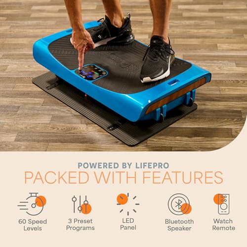 Lifepro Rumblex Plus/Pro 4D Vibration Plate Exercise Machine with 60 Speeds | 3 Motors, 7 Training Modes, Bluetooth Speaker, Wristband Remote — Vibration Plate for Lymphatic Drainage, Muscle Activation - color: Blue, size: Large